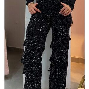 Black Ruffle Cargo Pants